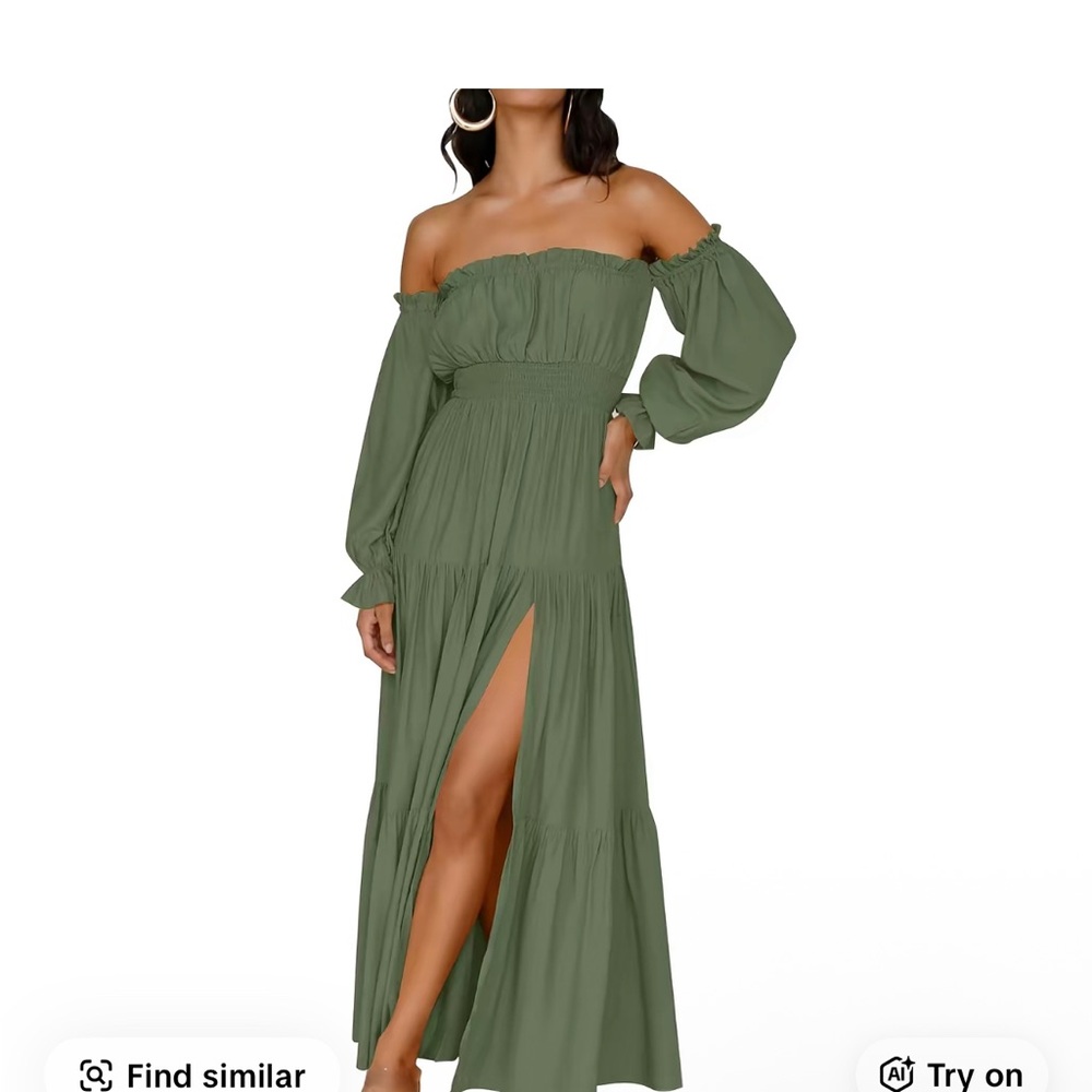Chic Olive Off-Shoulder Maxi Dress